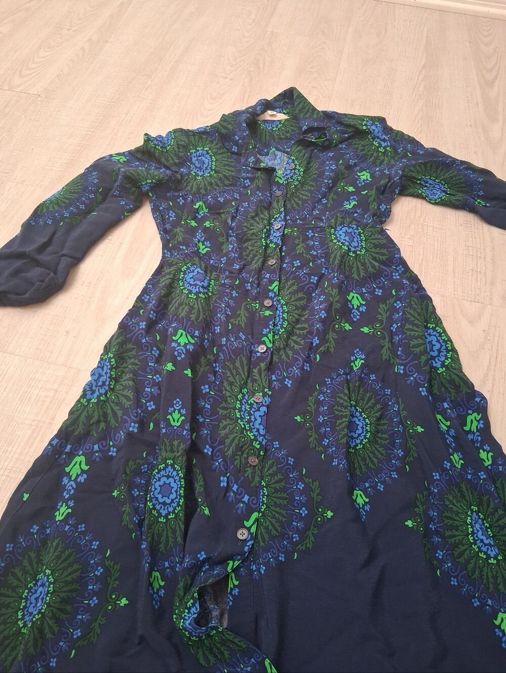 Boden Geometric Dress Long Sleeve Women's 6 Viscose Gorgeous Blue Green